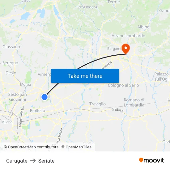 Carugate to Seriate map