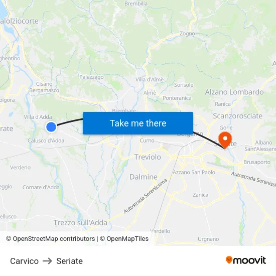 Carvico to Seriate map