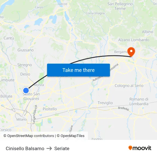 Cinisello Balsamo to Seriate map