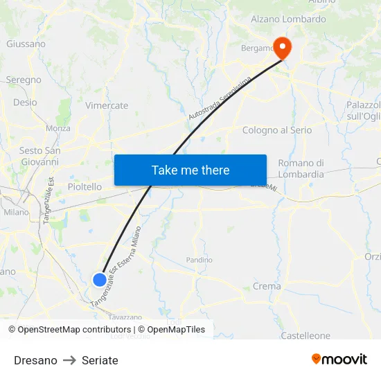 Dresano to Seriate map