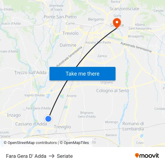 Fara Gera D' Adda to Seriate map