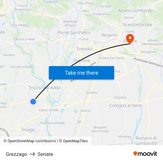 Grezzago to Seriate map