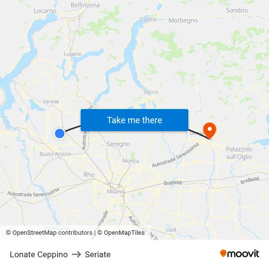 Lonate Ceppino to Seriate map