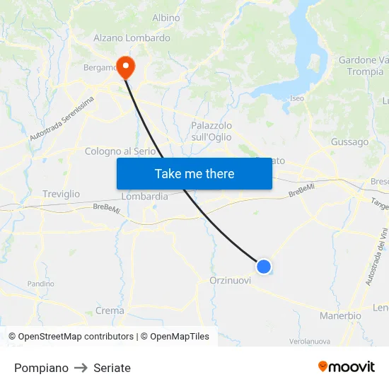 Pompiano to Seriate map