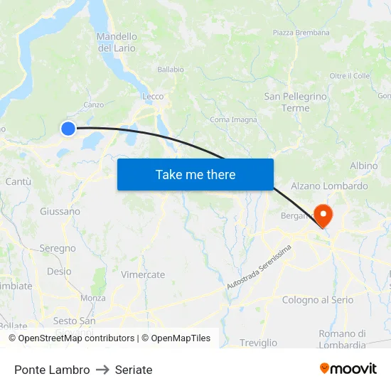 Ponte Lambro to Seriate map
