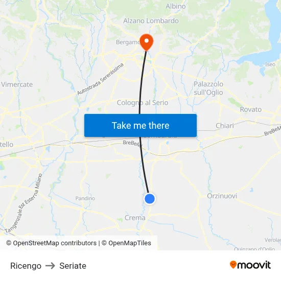 Ricengo to Seriate map