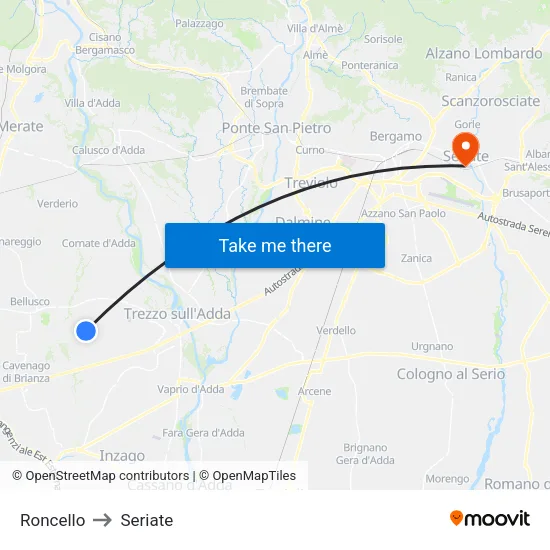 Roncello to Seriate map