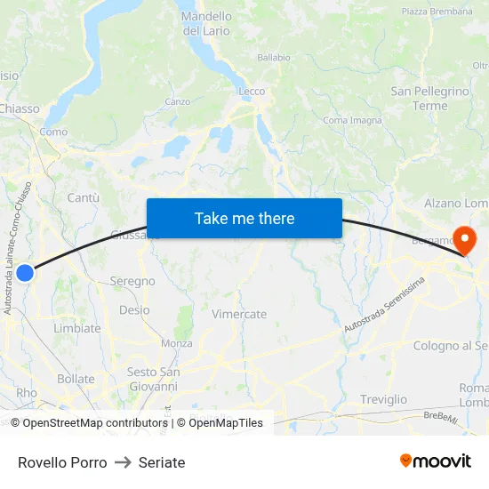 Rovello Porro to Seriate map