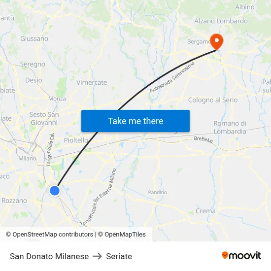 San Donato Milanese to Seriate map