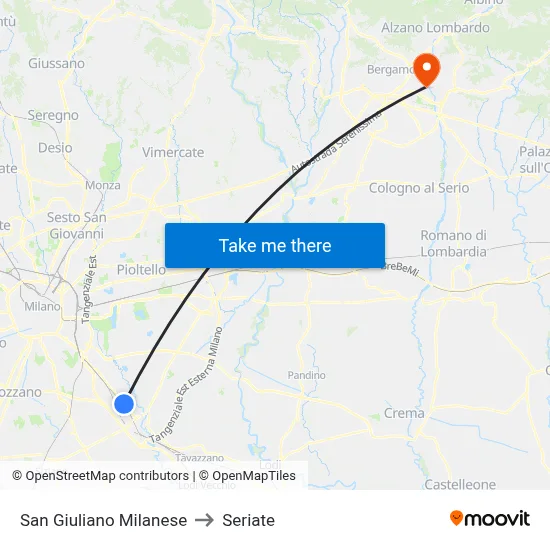 San Giuliano Milanese to Seriate map