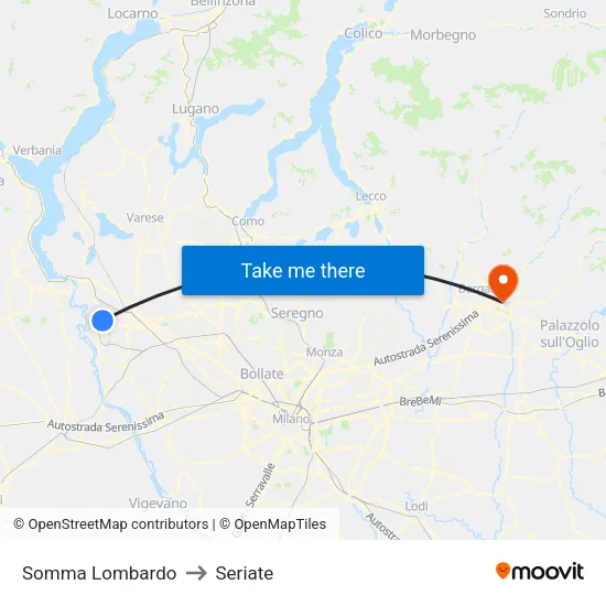 Somma Lombardo to Seriate map