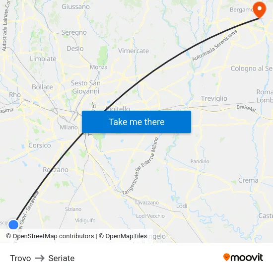 Trovo to Seriate map