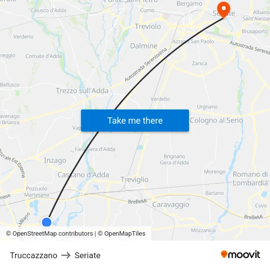 Truccazzano to Seriate map