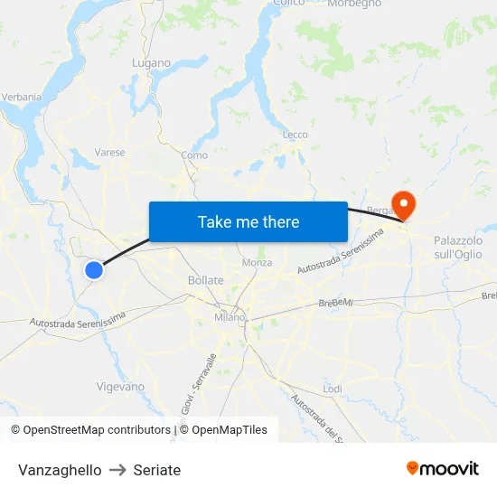 Vanzaghello to Seriate map
