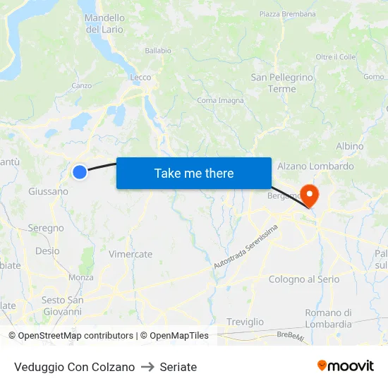 Veduggio con Colzano to Seriate map