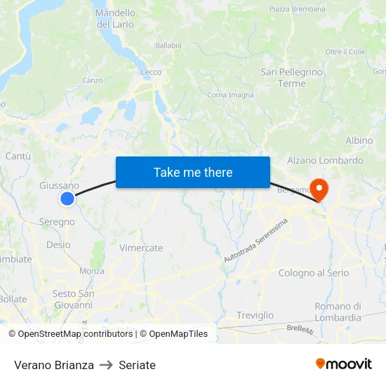 Verano Brianza to Seriate map