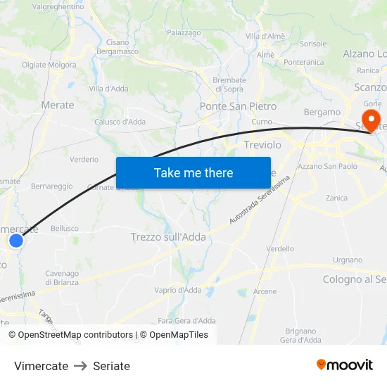 Vimercate to Seriate map