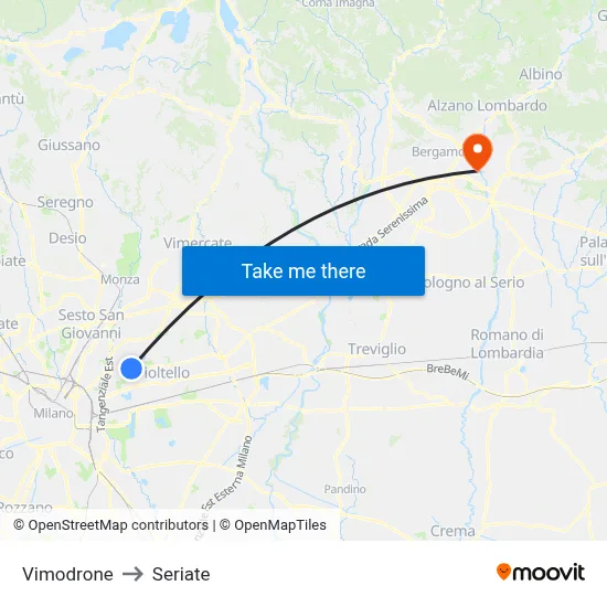 Vimodrone to Seriate map