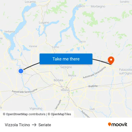 Vizzola Ticino to Seriate map