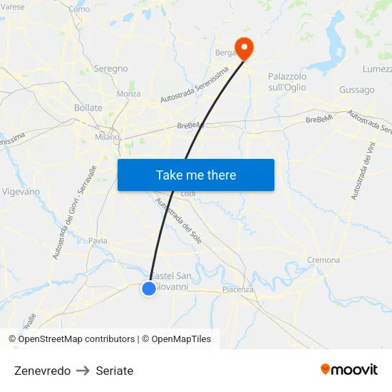 Zenevredo to Seriate map