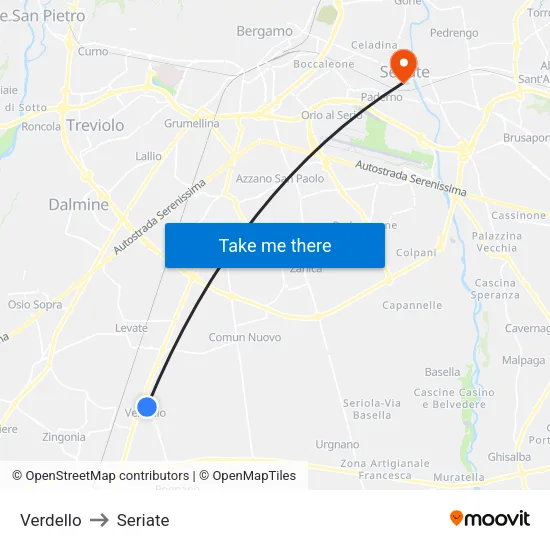 Verdello to Seriate map
