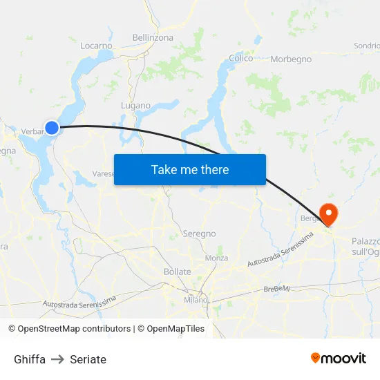 Ghiffa to Seriate map