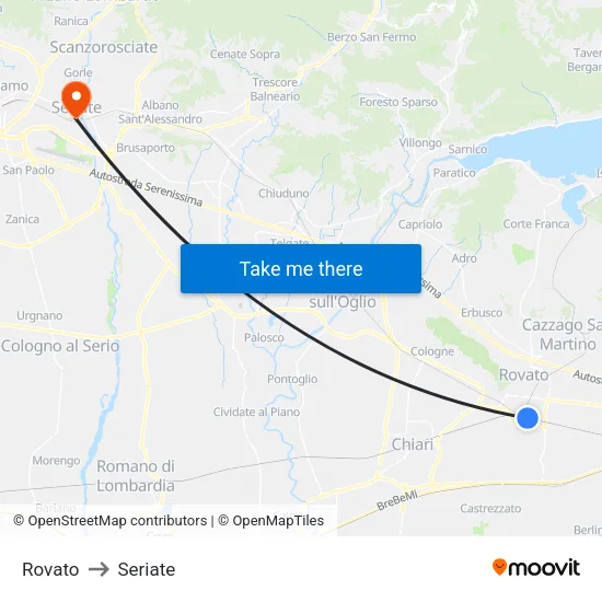 Rovato to Seriate map