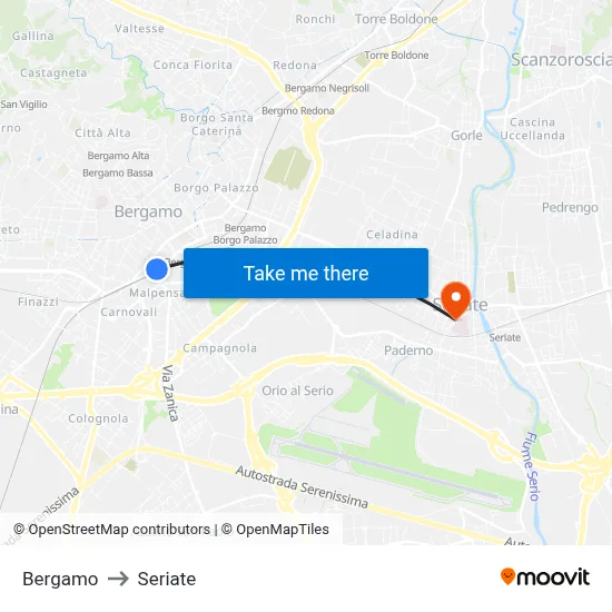 Bergamo to Seriate map
