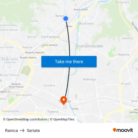 Ranica to Seriate map