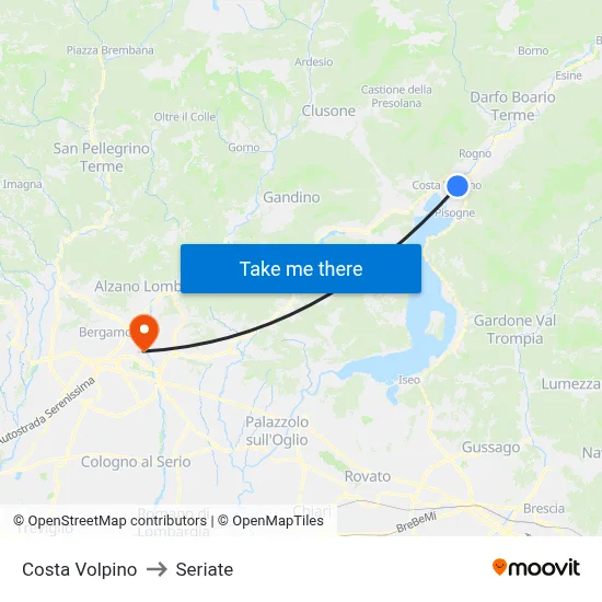 Costa Volpino to Seriate map