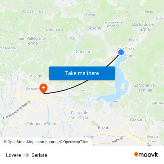 Lovere to Seriate map