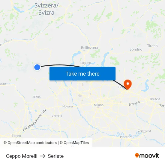 Ceppo Morelli to Seriate map