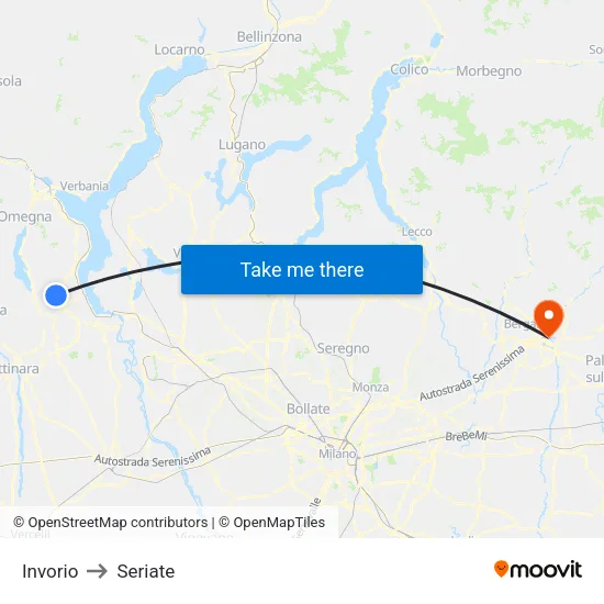 Invorio to Seriate map