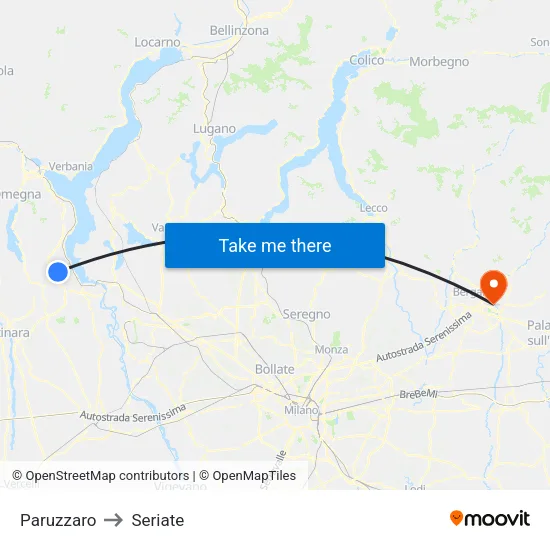 Paruzzaro to Seriate map