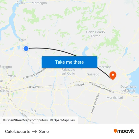 Calolziocorte to Serle map