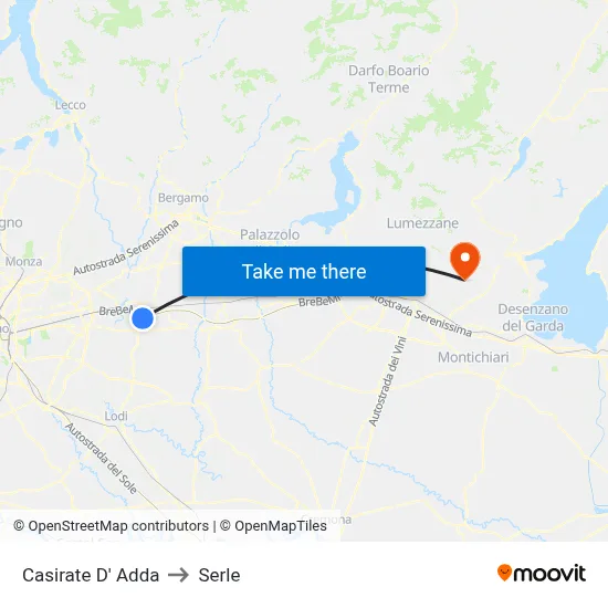 Casirate d'Adda to Serle map