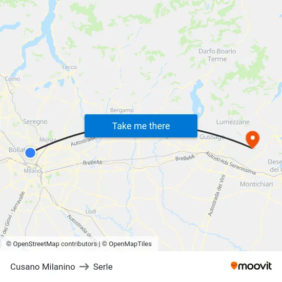 Cusano Milanino to Serle map