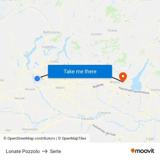 Lonate Pozzolo to Serle map
