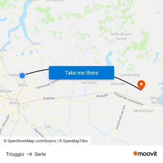 Triuggio to Serle map