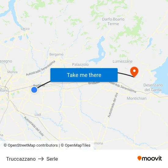 Truccazzano to Serle map