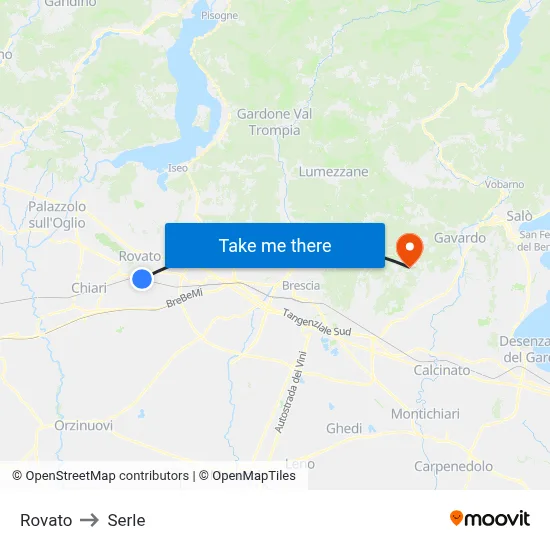Rovato to Serle map