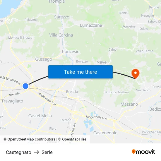 Castegnato to Serle map