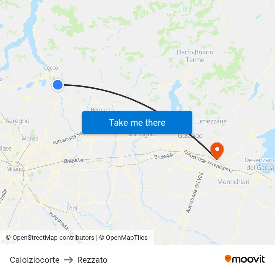 Calolziocorte to Rezzato map