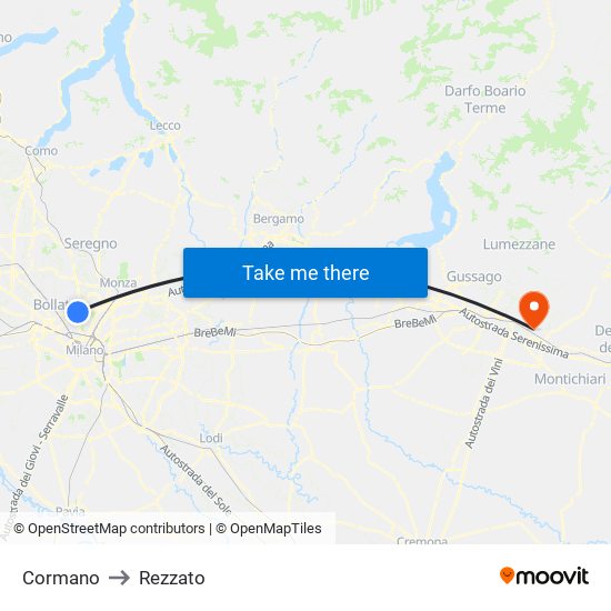 Cormano to Rezzato map