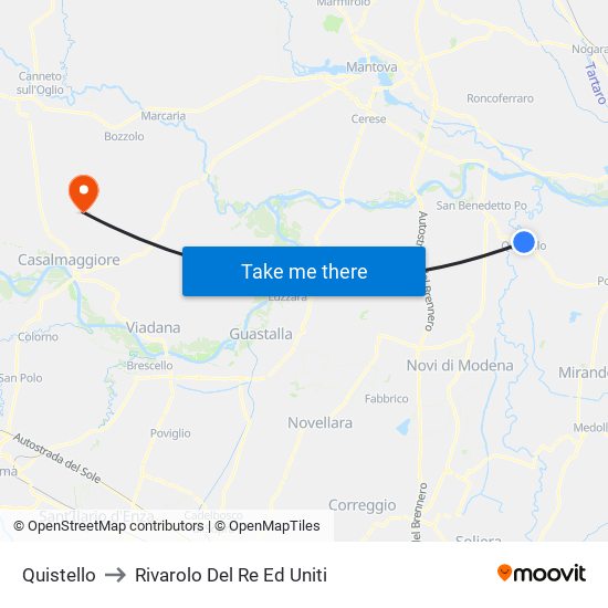 Quistello to Rivarolo Del Re Ed Uniti map