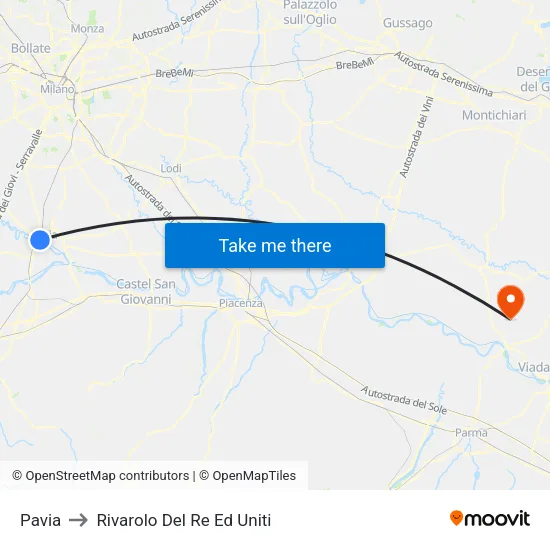 Pavia to Rivarolo Del Re Ed Uniti map