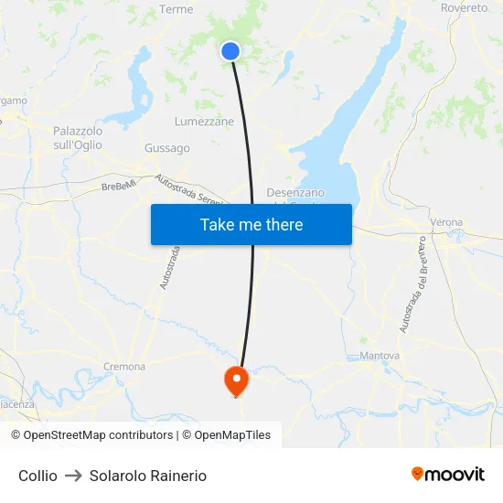Collio to Solarolo Rainerio map