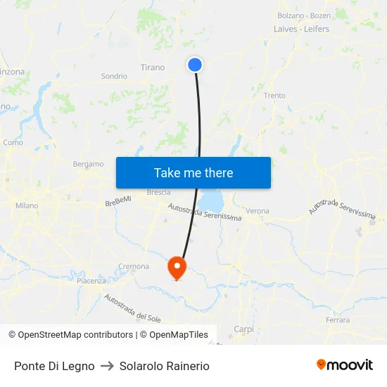 Ponte Di Legno to Solarolo Rainerio map