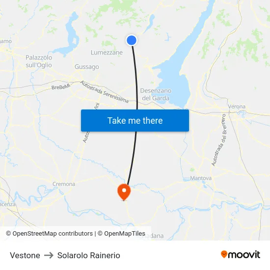 Vestone to Solarolo Rainerio map