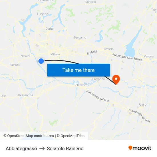Abbiategrasso to Solarolo Rainerio map